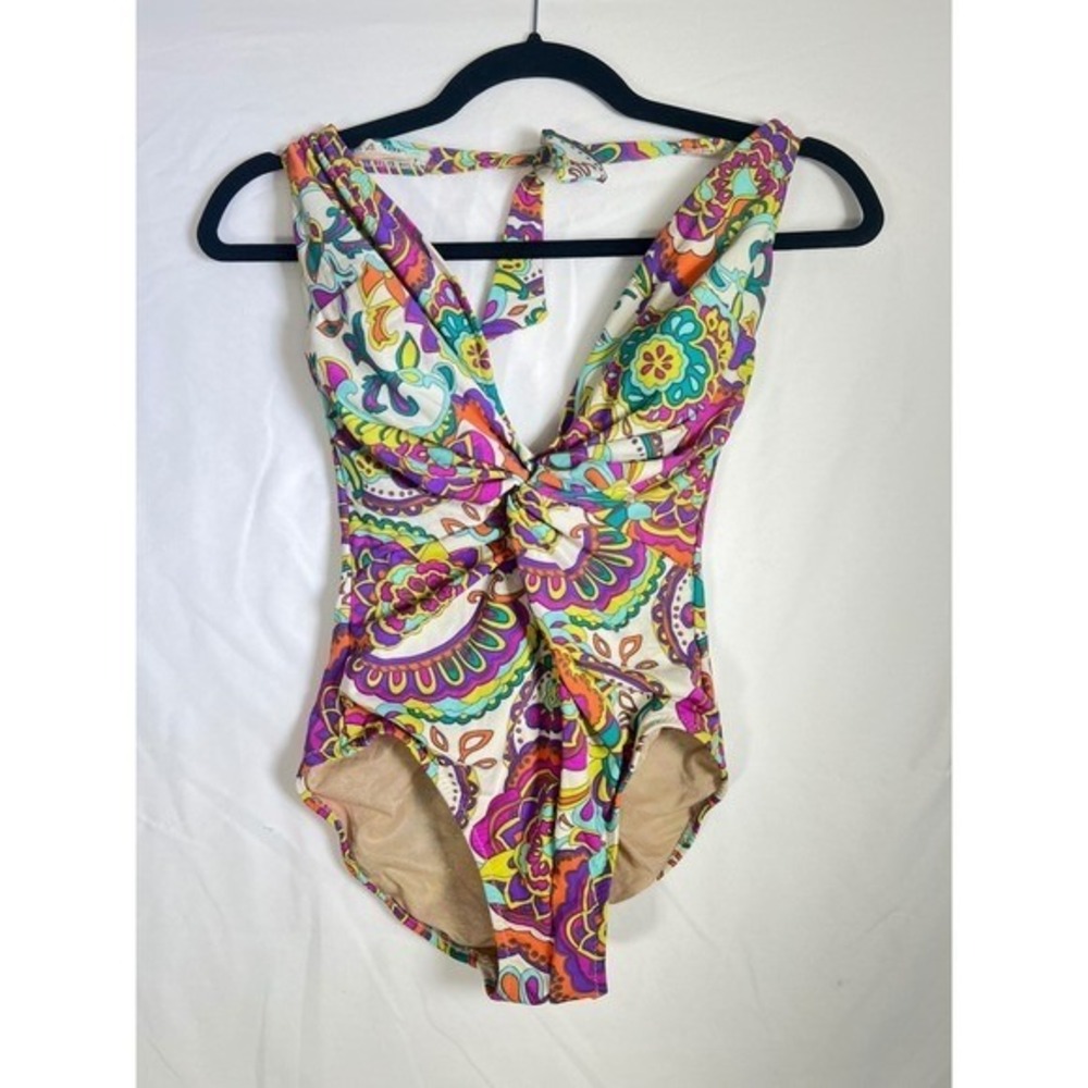 VINTAGE Blue Paisley Swimsuit Women's Size 10 - Picture 2 of 5